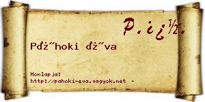 Páhoki Éva névjegykártya